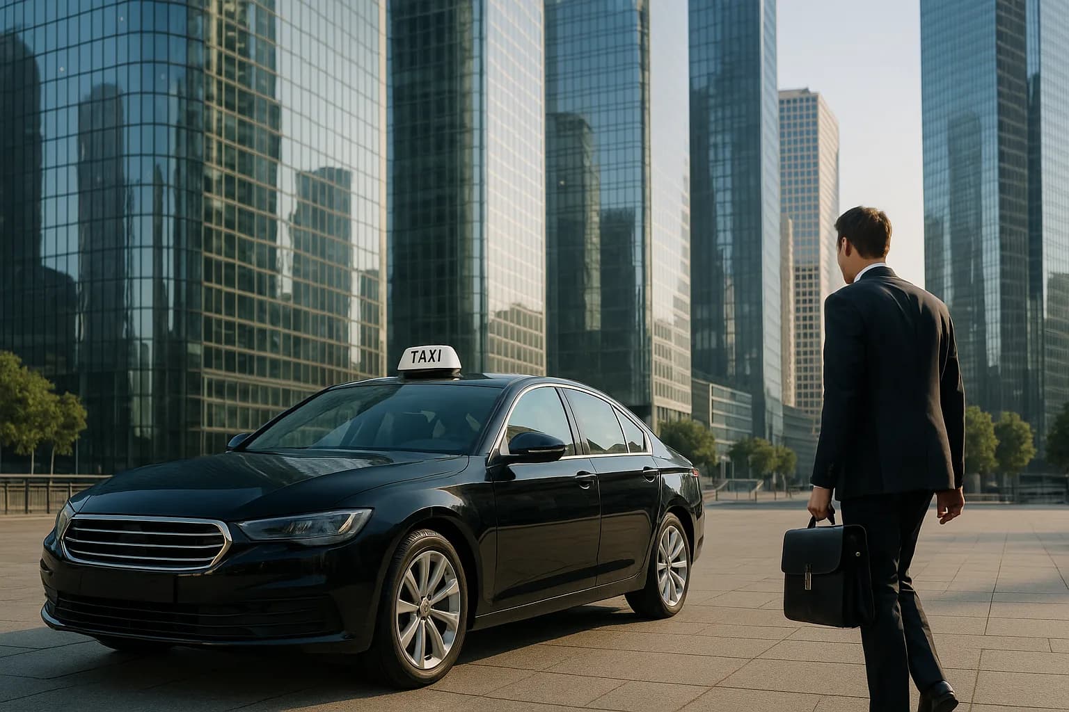 Taxi affaires devant les tours de La Défense